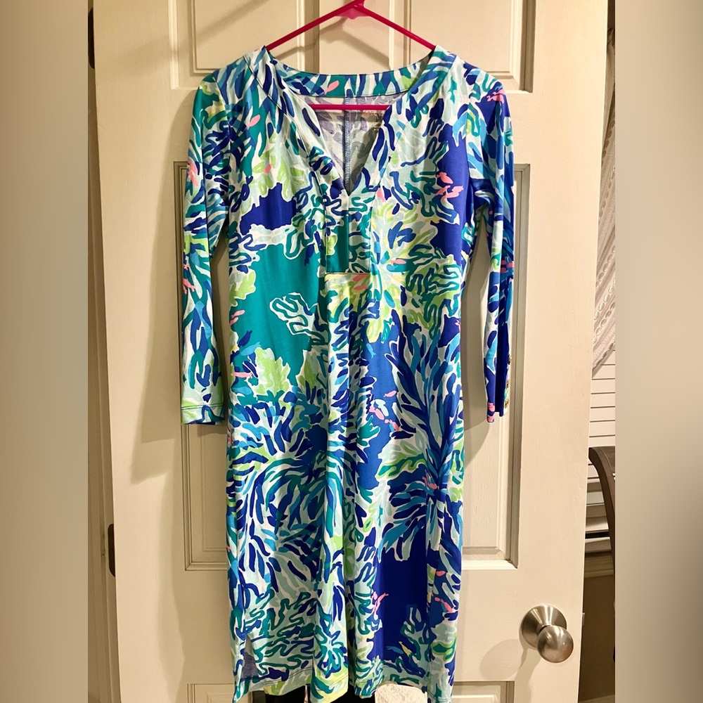 Lilly Pulitzer Blue and Green Patterned Dress Size XS
